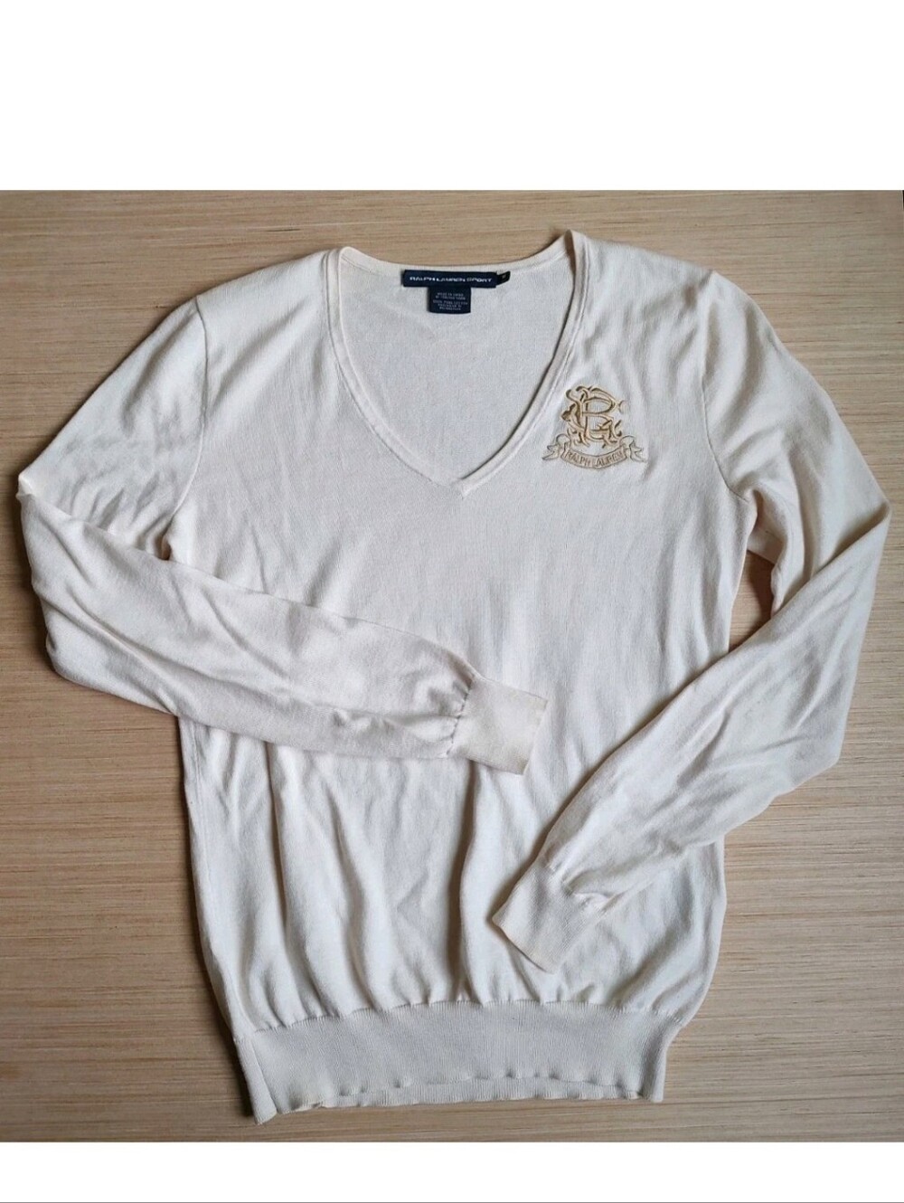 Ralph Lauren Knit Beige Cream Pullover Sweater Pima Cotton Embroidered Logo M - Picture 2 of 16